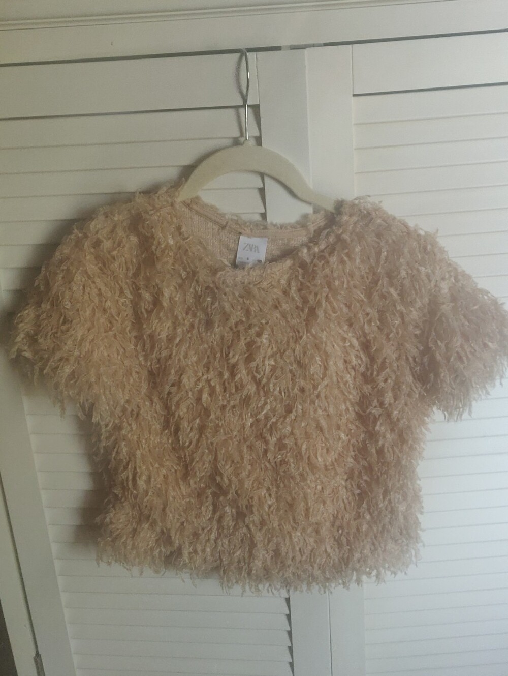 Zara girls peach eyelash sweater polyester short sleeve